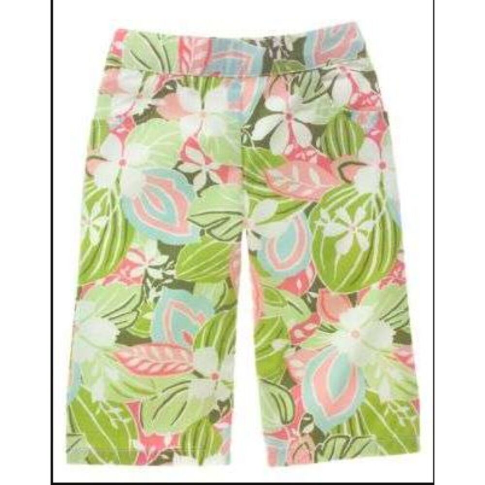NEW Janie & Jack girls capri pants 5 pink green white floral crops island summer